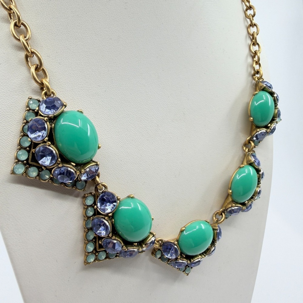 Vintage J.Crew Green Cabochon Lavender Rhinestone Statement Choker Necklace - Picture 4 of 14